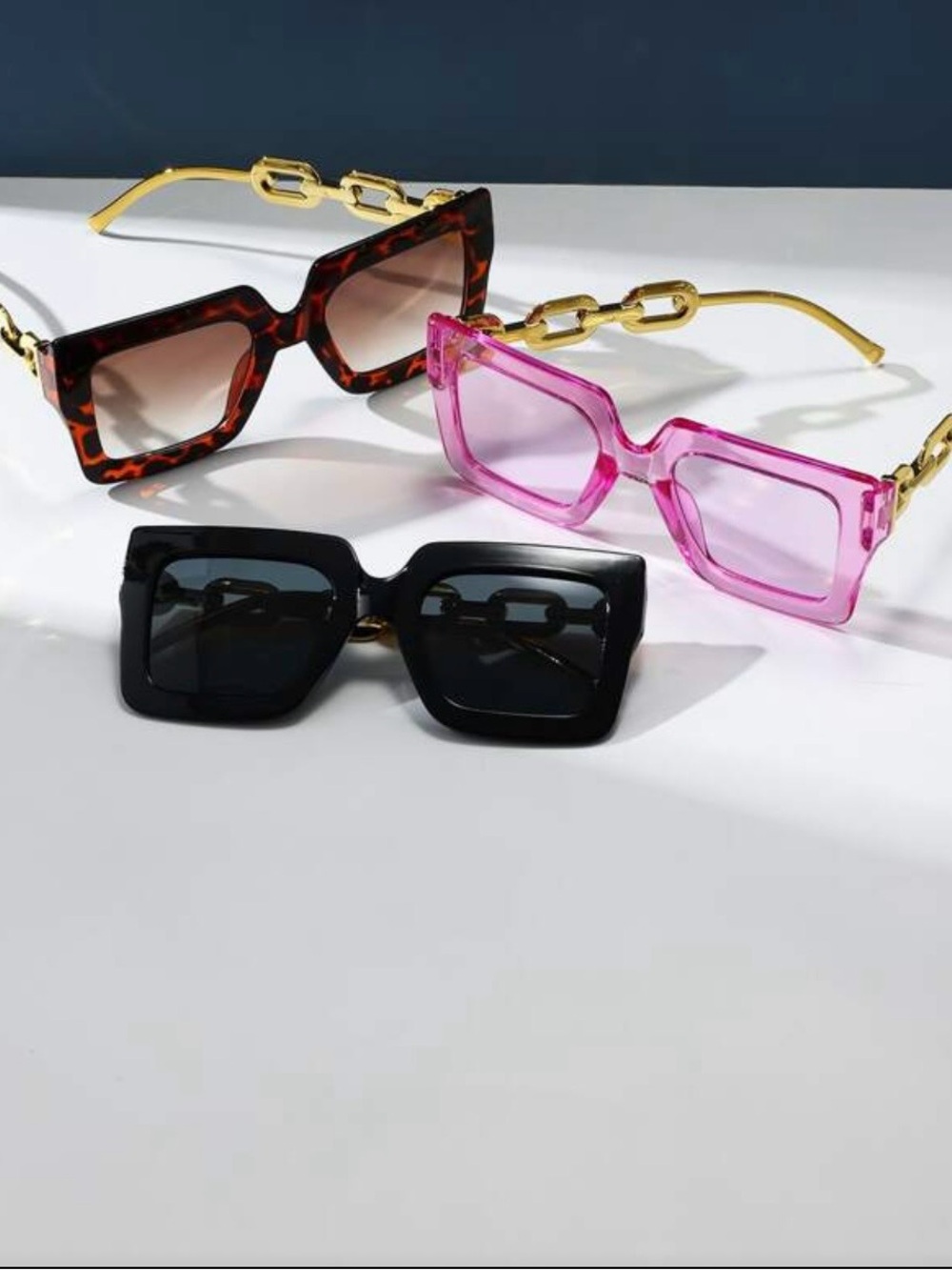 Oversized Square Women's Sunglasses - Black, Tortoise, Pink - Picture 3 of 4